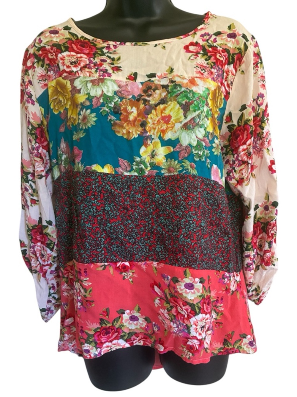Boho Artsy Floral Patchwork Top - Size S